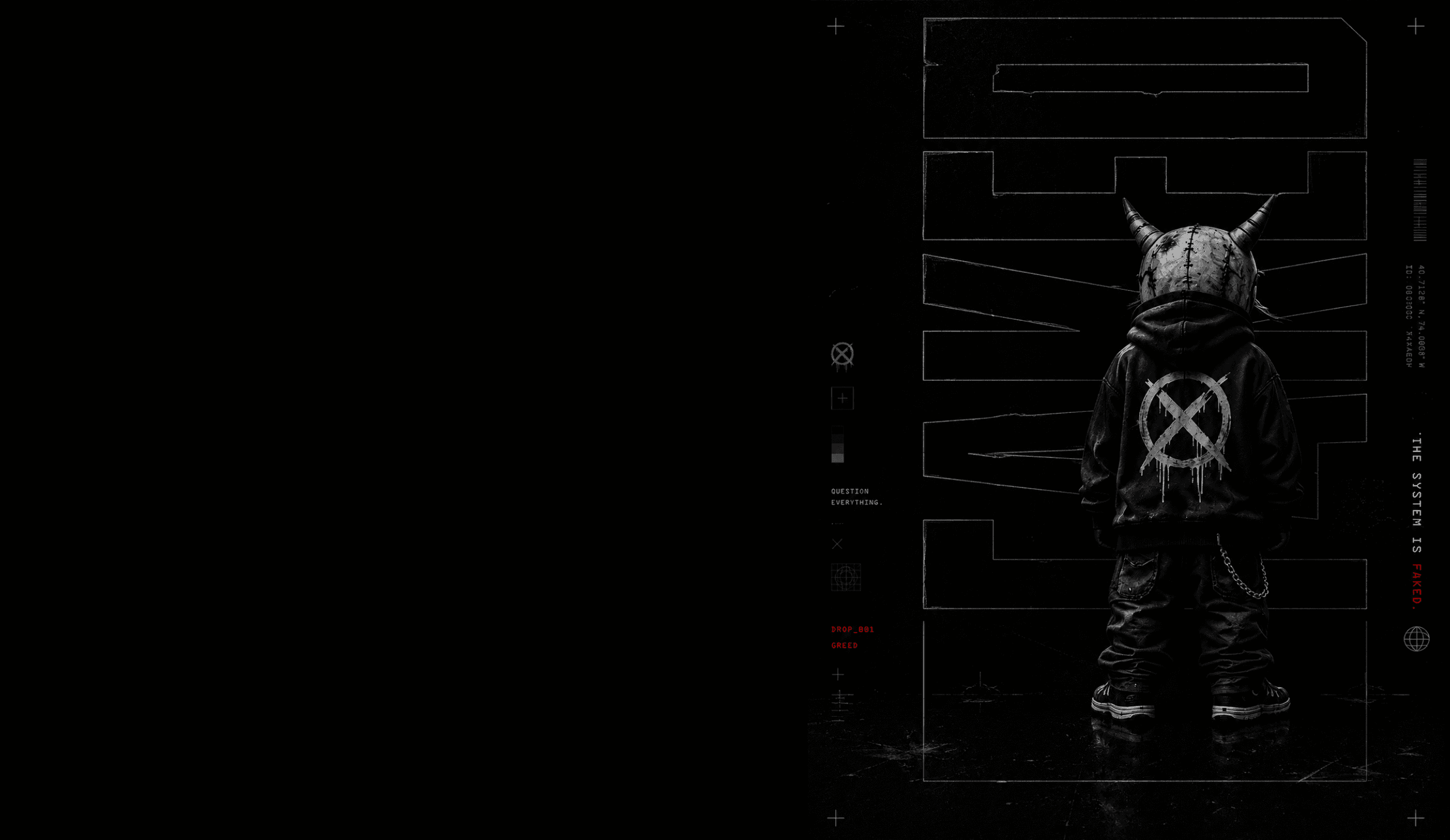 VOID wearing a Circle-X hoodie in a dark industrial space